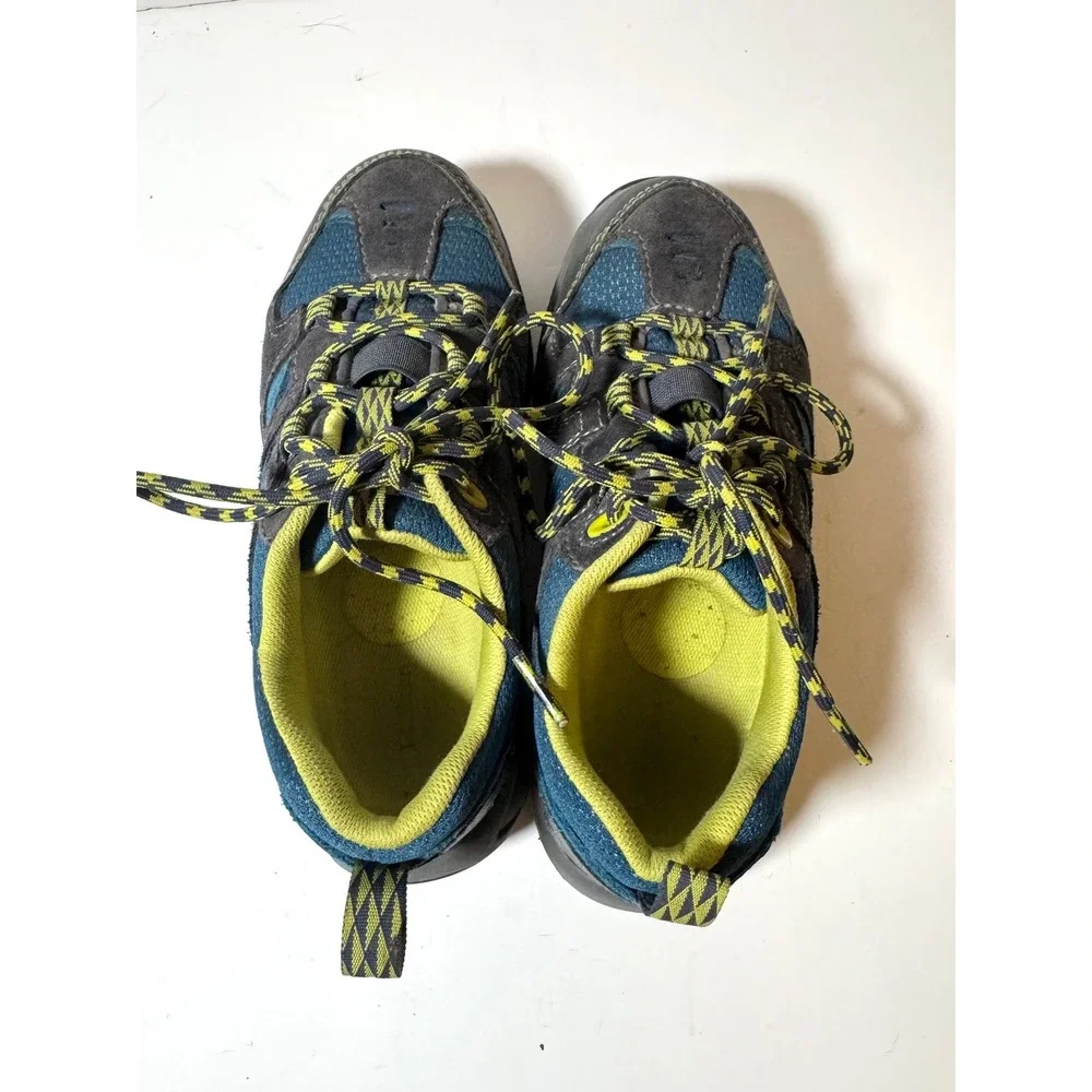 LL Bean Trail Model Hiking Shoes Kids Size 2 Blue Grey Lime Green Low Top 300510